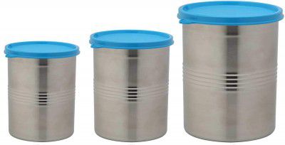 Signoraware Modular Steel Container Round 1500ml+2000ml+6100ml, Set of 3, Blue