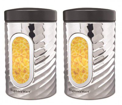 Signoraware Modular Steel Container (Window Round) Mirror,Set of 2, 1800ml+1800ml