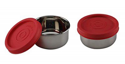 Signoraware Nano Round Steel Small, Set of 2, 50ml+50ml, Red