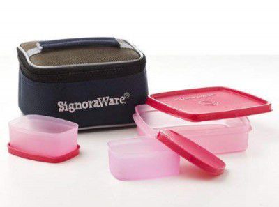 Signoraware Plastic Hot N Cute Lunch Box with Insulated Bag, 3-Pieces