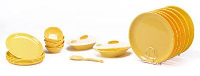 Signoraware Plastic Round Dinner Set (Lemon Yellow) - 23 Pieces