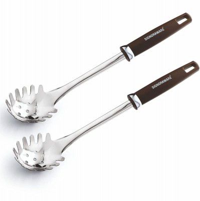 Signoraware Spagethi Server (Brown Handle) 13 inch, Set of 2, Silver, Standard