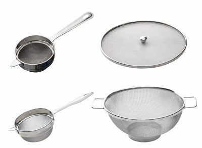 SignoraWare Stainless Steel Kitchen Strainers Combo with Tea&Coffee Strainer/Chalni, Soup/Oil/Ghee Strainer/Chalni, Food/Milk Cover Jali,Colander/Fruit/Vegetable Basket (Ideal for 1-2 Persons) Set/4