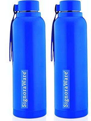 Signoraware Stainless Steel Pilot Insulated 700 Ml Combo Fridge Water Bottle, 700 ml+700 ml, Set of 2, Multicolour