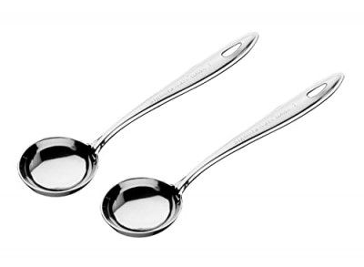 SignoraWare Stainless Steel(Food Grade) Heavy Gauge(1.1 MM) Classic Ladle/Karchi/Milk Ladle/Soup Ladle No.3 for Seving/Cooking/Pouring All Types of Gravies/Dal/Curries (Size 21.7 cm) Set/2