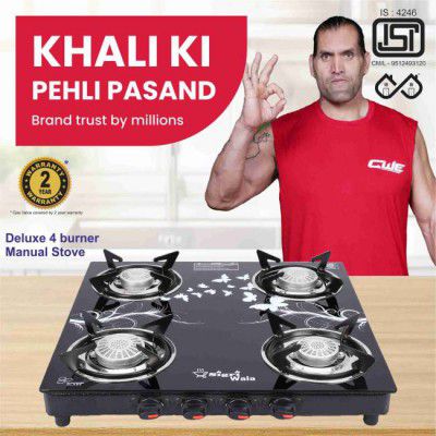 Sigri-wala Surya ISI Certified Toughened Door Step WarrantyTornado Stainless Steel, Glass Manual Gas Stove  (4 Burners)