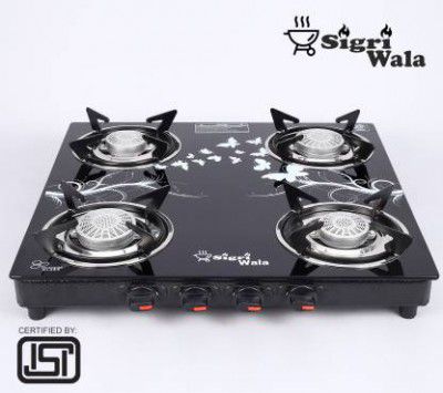 Sigri-wala Surya ISI Certified Toughened Glass Manual Gas Stove (4 Burners)