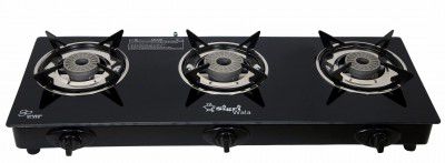 SigriWala Delux Tornado Burner Toughened Glass Gas Stove (LPG Compatible) (Auto Ignition, 3 Burner, Black)