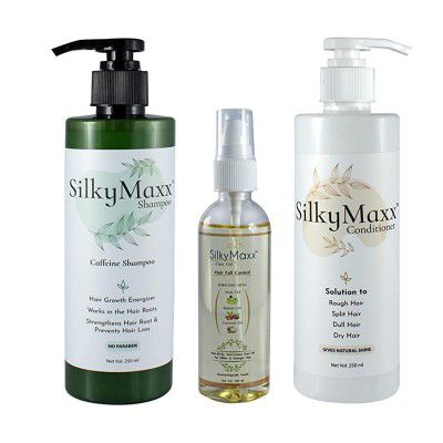 SilkyMaxx hair fall shampoo,conditioner and hair oil combo pack (set of 3), White