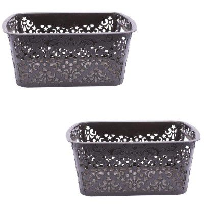 SIMPARTE Plastic Turkish Basket for Kitchen, Vegetables, Toys, Books, Office, Stationery, Utility, Cosmetics, Accessories, Closet, Wardrobe (Brown, Small, Set of 2)