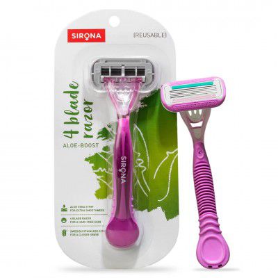 Sirona 4 Blade Reusable Hair Removal Razor for Women - 1 Pcs | Aloe Boost for Smooth Arms 