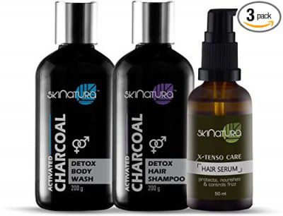 Skinatura Bathing Edition, Activated Charcoal Body Wash, Shampoo & X-tenso Hair Serum, 450g