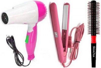 SkinOza Premium Hair Brush & Saloon Professional Hair Straightener & Foldable 2 Speed Hair Dryer  (3 Items in the set)