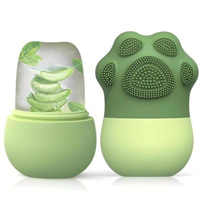 SkinSide Ice Roller for Face with Scrubber | Ice Roller for Face | Face Ice Roller for Men & Women | Ice Cube Roller for Glowing Skin & Puffy Eyes | Reusable & Unbreakable (Green)