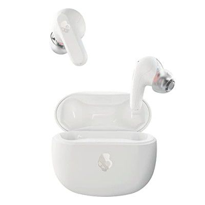 Skullcandy Rail in-Ear Wireless Earbuds, Multipoint Pairing, 42 Hr Battery, Skull-iQ, Alexa Enabled, Microphone, Works with iPhone Android and Bluetooth Devices - Bone Glow Orange