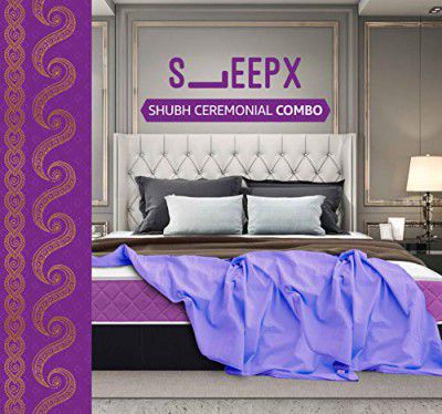 SleepX Shubh Ceremonial Combo Ortho Mattress - Memory Foam (75x72x6 Inches) with 2 Super Soft Pillows, 100% Fine Cotton Bedsheet and Reversible Luxurious Comforter