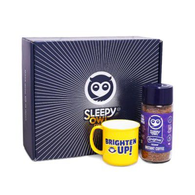 Sleepy Owl Everyday Festive Gift Set | 100g Original Premium Instant Coffee + 1 Mug | Makes 50 Cups | 100% Arabica | Make Café Style Hot or Cold Coffee at Home | Valentine's Day Gift for Men, Wome