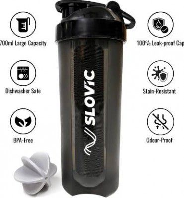 SLOVIC Leak-Proof Gym Shaker | Protein Shaker with Typhoon Blender | BPA-Free 700 ml Shaker  (Pack of 1, Black, Plastic)