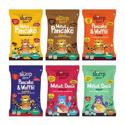 Slurrp Farm Healthy Breakfast and Snacks Trial Pack Combo, Millet Pancake and Dosa Mix, 300g (Pack of 6, 50g each)