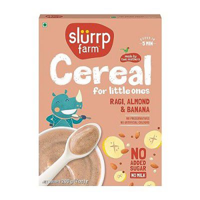 Slurrp Farm No Added Sugar, No Salt Ragi, Almond and Banana Cereal | 100% Sprouted Ragi | Healthy Cereal | No Milk | No Preservatives, 200g