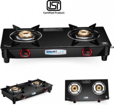 smart line Popular Smart ISI Marked Glass 2 Burner LPG Cooktop Iron Manual Gas Stove  (2 Burners)