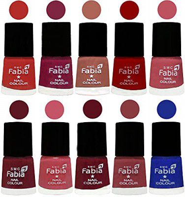 SMC Fabia ALL IN ONE (PACK OF 10), Long Lasting Glossy Nail Polish, 6 ml Each, All Vibrant Colours,02388