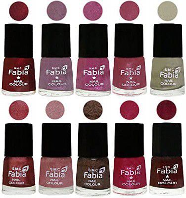 SMC Fabia Nail Paint | Glossy & Shine Nail Polish Combo| 6 ml Each) - Set of 10 Multicolor,05764