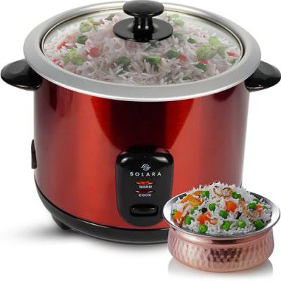 SOLARA Automatic Rice Cooker - Automatic Electric Cooker with Food Steamer a| 500 Watts | Rice Cooker 1.5 litre with Steam & Rinse Basket - Red