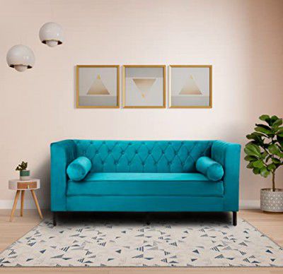 Amazon Brand - Solimo 3 Seater Sofa (Velvet Fabric, Sky Blue)