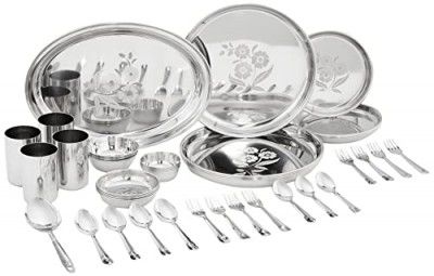 Amazon Brand - Solimo 42 Pieces Laser Print Stainless Steel Dinner Set