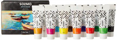 Amazon Brand - Solimo Acrylic Paints, Set of 12 Assorted Shades, 40ml Tubes