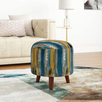 Solimo Adrie Modern Round Pouffe (Acacia Wood)