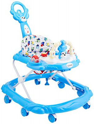 Solimo Baby Walker with Push Handle, Blue (Fabric Print May Vary)