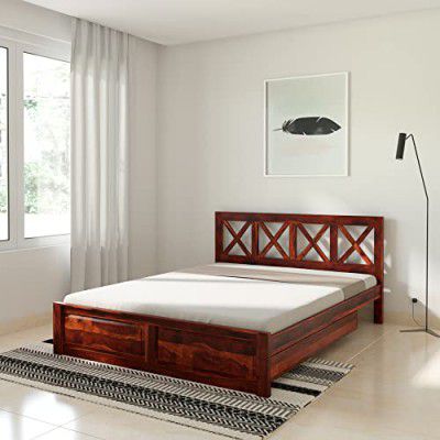 Amazon Brand - Solimo Berea Queen Size Solid Sheesham Wood Bed with Storage (Honey Finish, 2 Drawers)