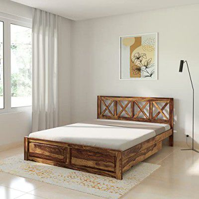 Amazon Brand - Solimo Berea Queen Size Solid Sheesham Wood Bed with Storage (Natural Finish, 2 Drawers)