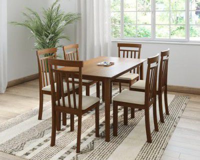 Amazon Brand - Solimo Bisseg 6-Seater Solidwood Dining Set with 6 Chairs (Antique Oak Finish)