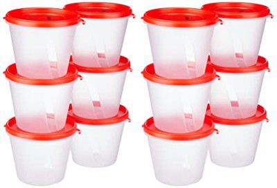 Amazon Brand - Solimo Nestable & Stackable Polypropylene Container Set, Round, 1000 ml, Set of 12, Red