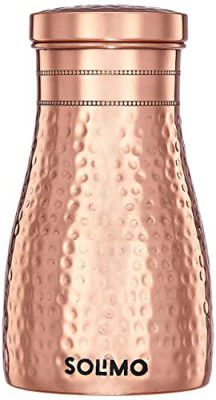 Amazon Brand - Solimo Copper Water Bottle | Bedside Bottle with Glass | Hammered Finish |1000 ml