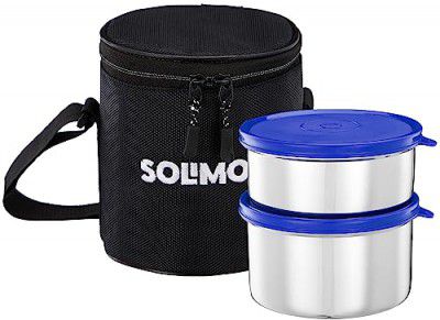 Amazon Brand - Solimo Executive Lunch Box Set | Stainless Steel Containers - Set of 2 (400 ML + 550 ML) - Blue