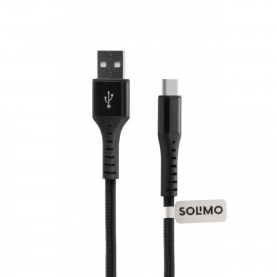 Solimo Fast Charging Braided Type C Data Cable Joint, Suitable For All Supported Mobile Phones (1 Meter, Black)