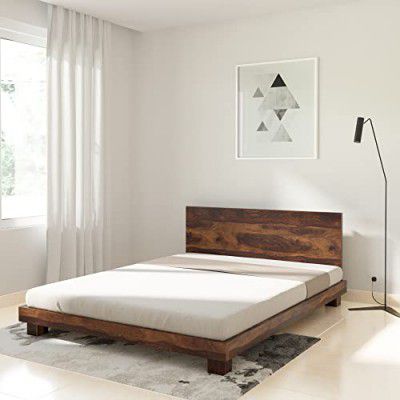 Amazon Brand - Solimo Flos Queen Size Solid Sheesham Wood Bed without Storage (Natural Finish)