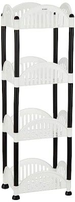 Amazon Brand - Solimo Four-Tier Multipurpose Plastic Rack for Kitchen (Convex, Black and White)