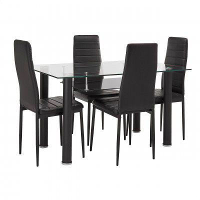 Solimo Hydra Glass 4 Seater Dining Set with Shelf (Black)