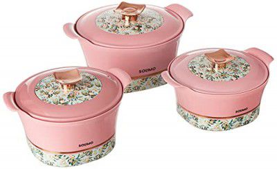 Solimo Insulated Inner Stainless Steel 3 pcs Casserole-Pink (800/1100/1700)