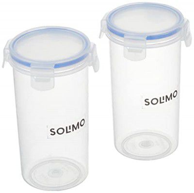 Solimo Lock and Seal Leak-Proof Glass with Lid, 450 ml, Plastic, Set of 2