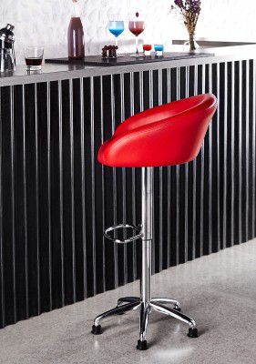 Solimo Marcona Kitchen Bar Stool with Adjustable Height, Metal Base, Chrome Finish, Faux Leather Cushion, Red