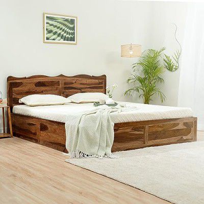 Amazon Brand - Solimo Mehraab King Size Solid Sheesham Wood Bed with Box Storage (Natural Finish)