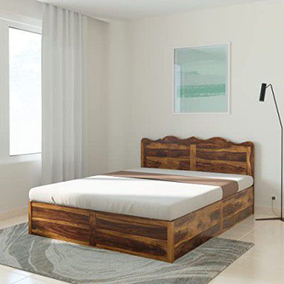 Amazon Brand - Solimo Mehraab Queen Size Solid Sheesham Wood Bed with Box Storage (Natural Finish)