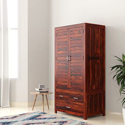 Solimo Minden Solid Sheesham Wood Wardrobe, Honey Finish, 2 Doors