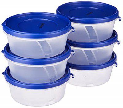 Solimo Nestable & Stackable Polypropylene Container Set, Round, 500 ml, Set of 6, Blue